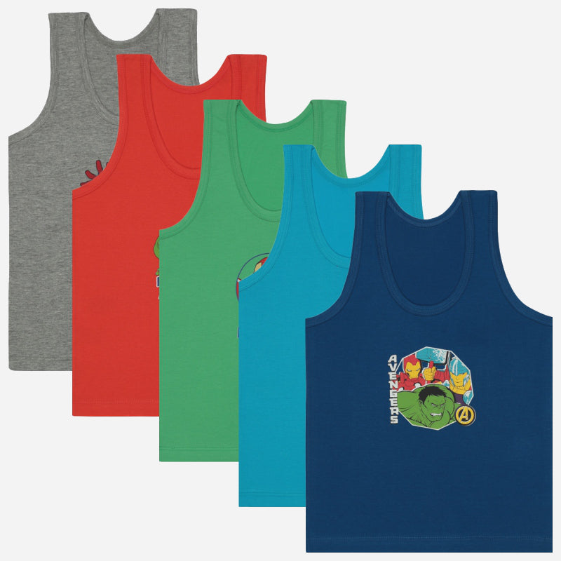 Bodycare Avengers Boys Vest Round Neck Sleeveless Solid Pack Of 5