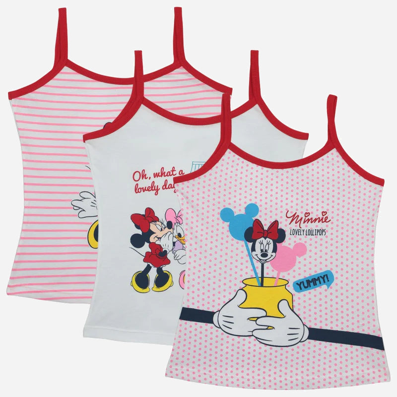 Bodycare Minnie & Friends Girls Cotton Vest Dori Neck Sleeveless Pack Of 3