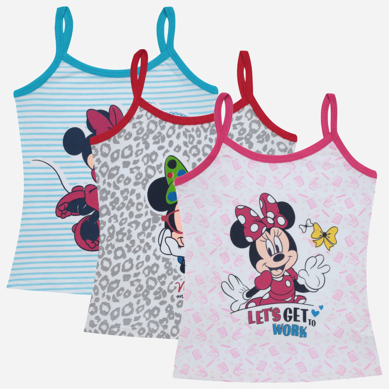 Bodycare Minnie & Friends Girls Cotton Vest Dori Neck Sleeveless Solid Pack Of 3