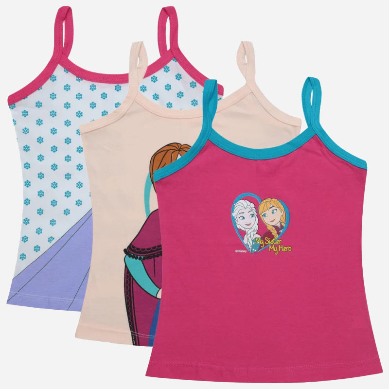 Bodycare Frozen Girls Vest Dori Neck Sleeveless Solid Pack Of 3