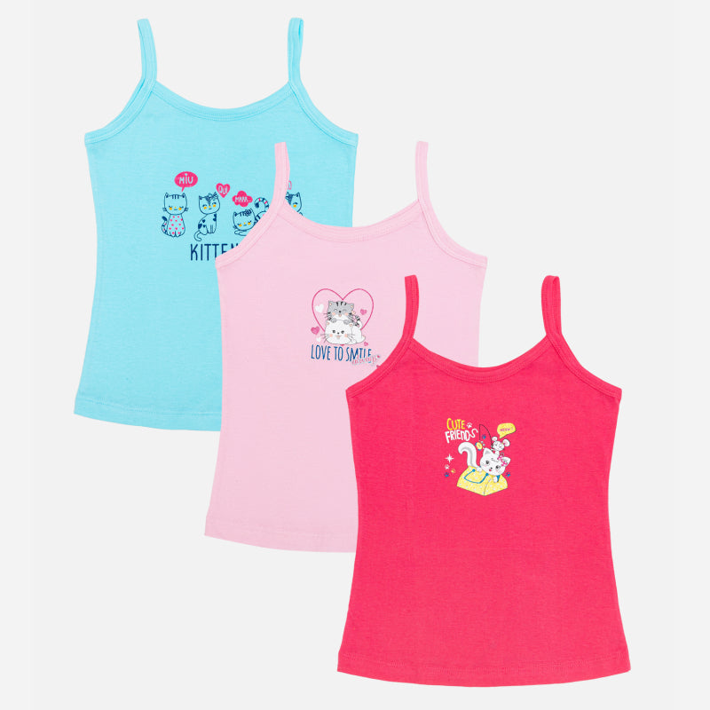 Bodycare Girls Vest Dori Neck|Regular Fit | Sleeveless |Solid Assorted Pack Of 3