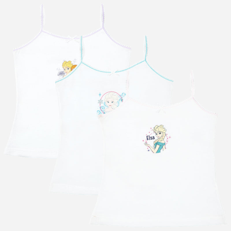 Bodycare Frozen Girls Vest Round Neck Sleeveless Solid Pack Of 3