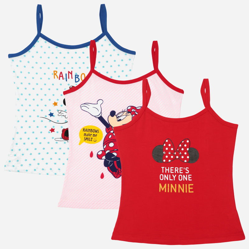Bodycare Minnie & Friends Girls Vest Round Neck Sleeveless Solid Pack Of 3