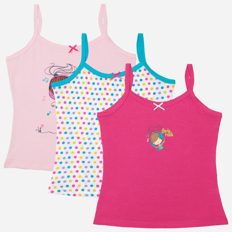 Bodycare Girls Vest Round Neck Sleeveless Solid Pack Of 3