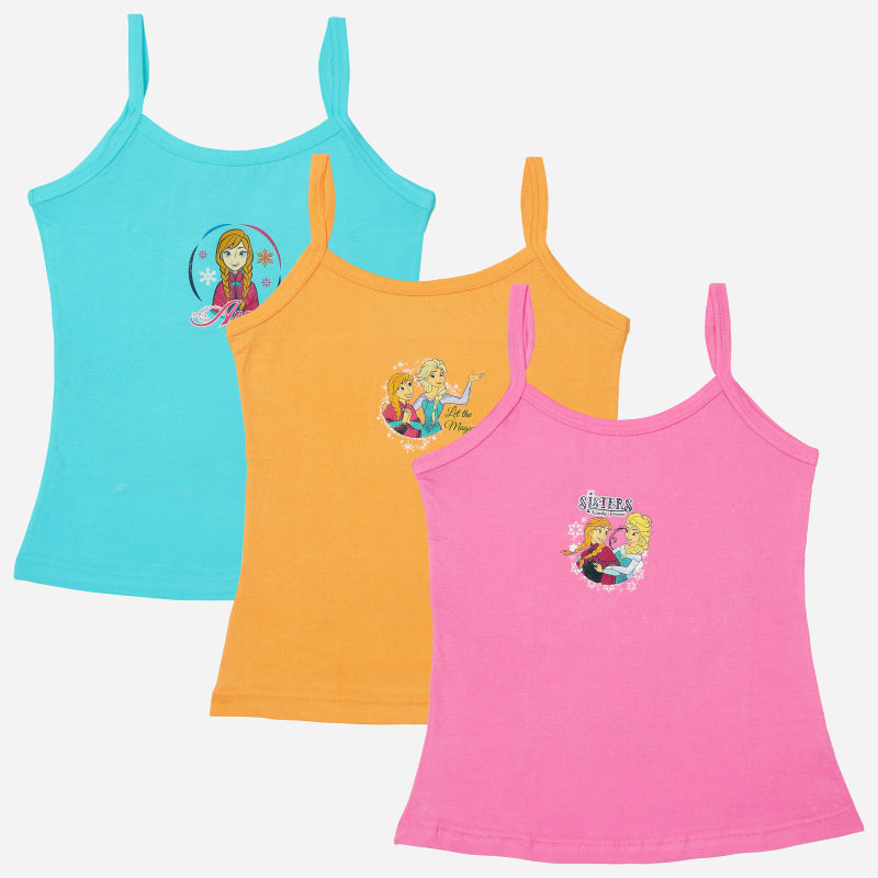 Bodycare Frozen Girls Vest Round Neck Sleeveless Solid Pack Of 3