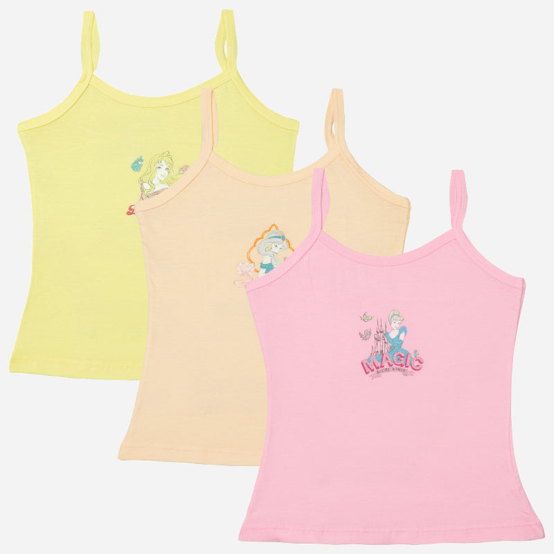 Bodycare Princess Girls Vest Round Neck Sleeveless Solid Pack Of 3
