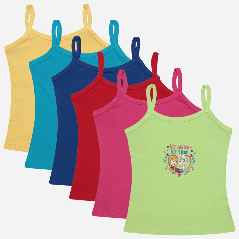 Bodycare Frozen Girls Vest Dori Neck Sleeveless Solid Pack Of 6