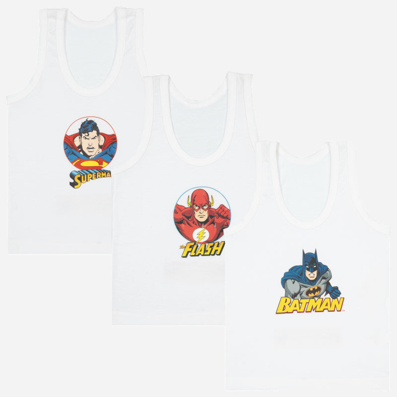 Bodycare Justice League Boys Vest Round Neck Sleeveless Solid Pack Of 3