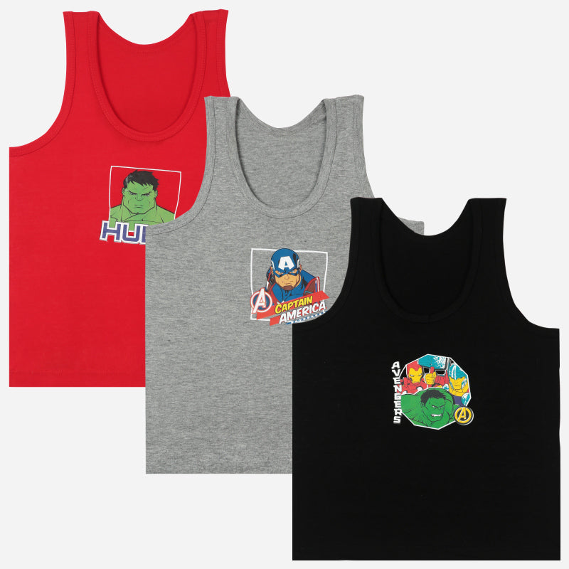 Bodycare Avengers Boys Vest Round Neck Sleeveless Solid Pack Of 3