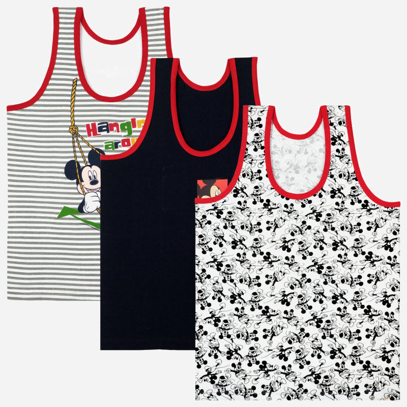 Bodycare Mickey & Friends Boys Vest Round Neck Sleeveless Solid Pack Of 3