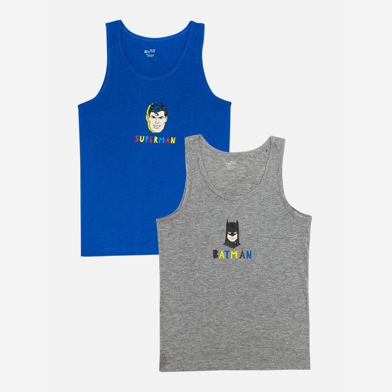 Bodycare Justice League Boys Vest | Regular Fit | 100% Cotton | Round Neck Assorted Pack Of 2
