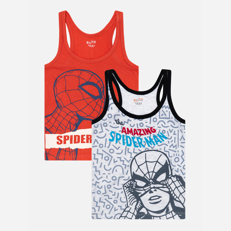 Bodycare Spiderman Boys Vest | Regular Fit | 100% Cotton | Round Neck Assorted Pack Of 2