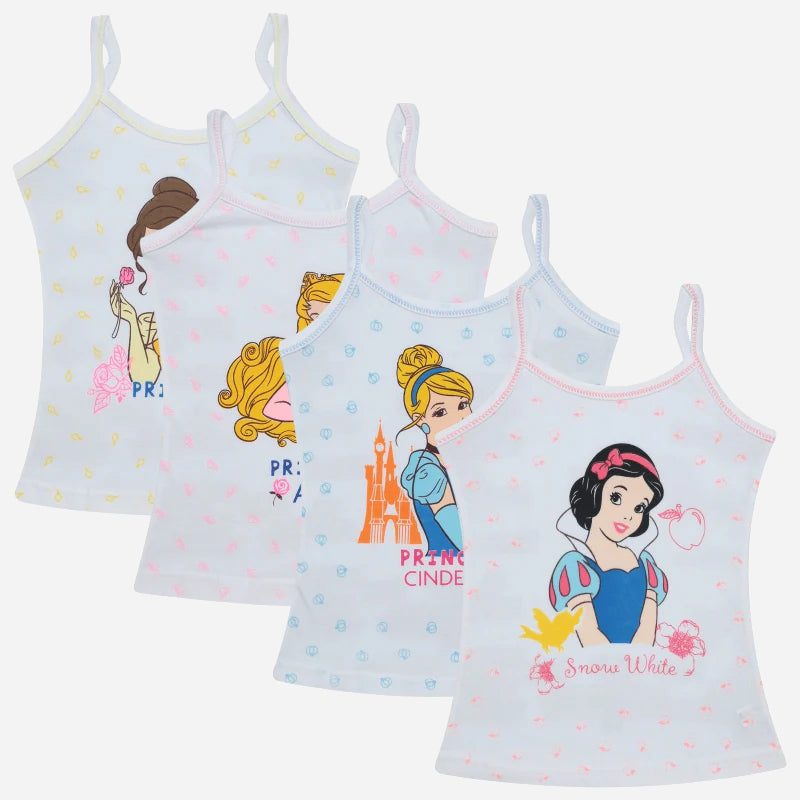 Bodycare Princess Girls Cotton Vest Dori Neck Sleeveless Solid Pack Of 4