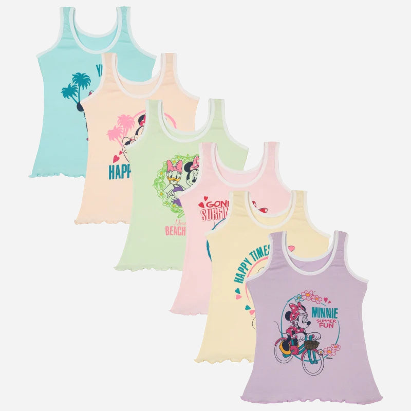 Bodycare Minnie & Friends Girls Vest Sleeveless Pack Of 6