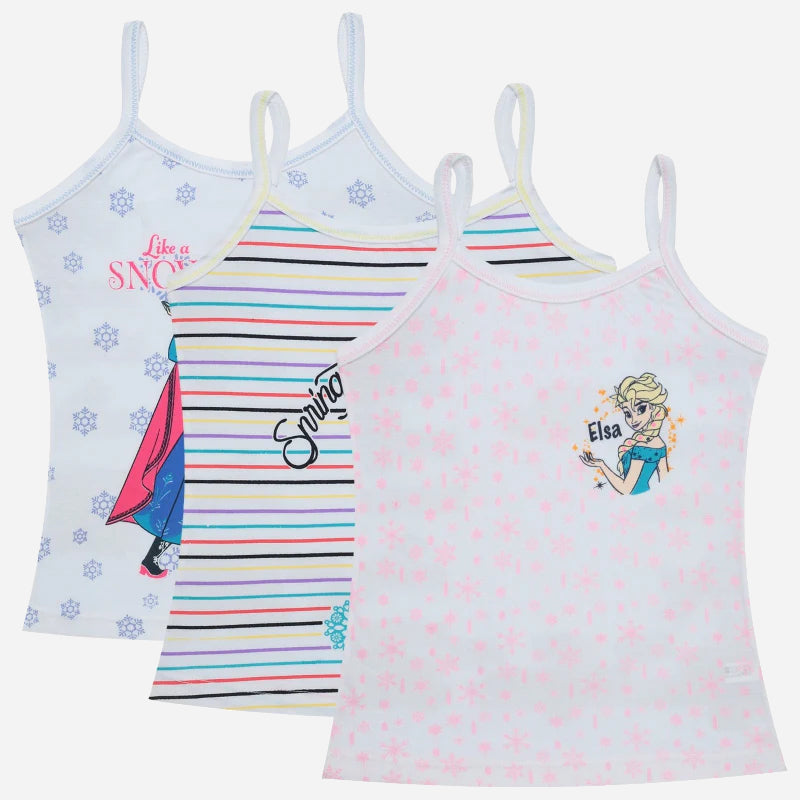 Bodycare Frozen Girls Cotton Vest Dori Neck Sleeveless Solid Pack Of 3
