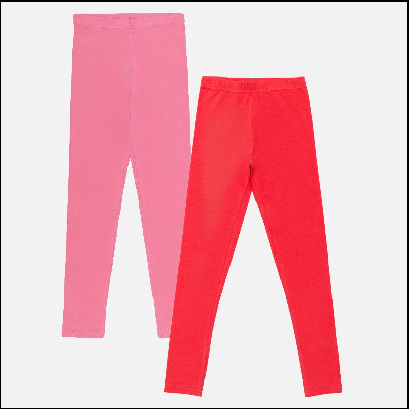 Bodycare Girl's Slim Fit Leggings, Power Plus Cotton Spandex, Super Soft, Stretchable Pack Of 2 -Pink & Cherry
