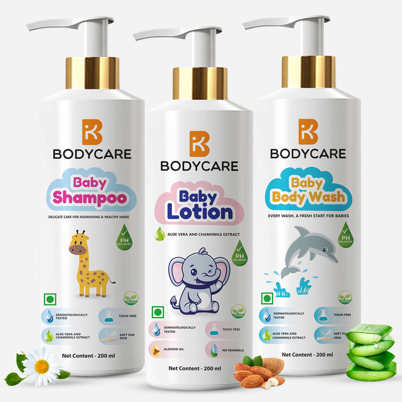 Bodycare Baby Skin Care Range Combo Pack of 3 - Shampoo, Lotion & Body Wash (200ml each)