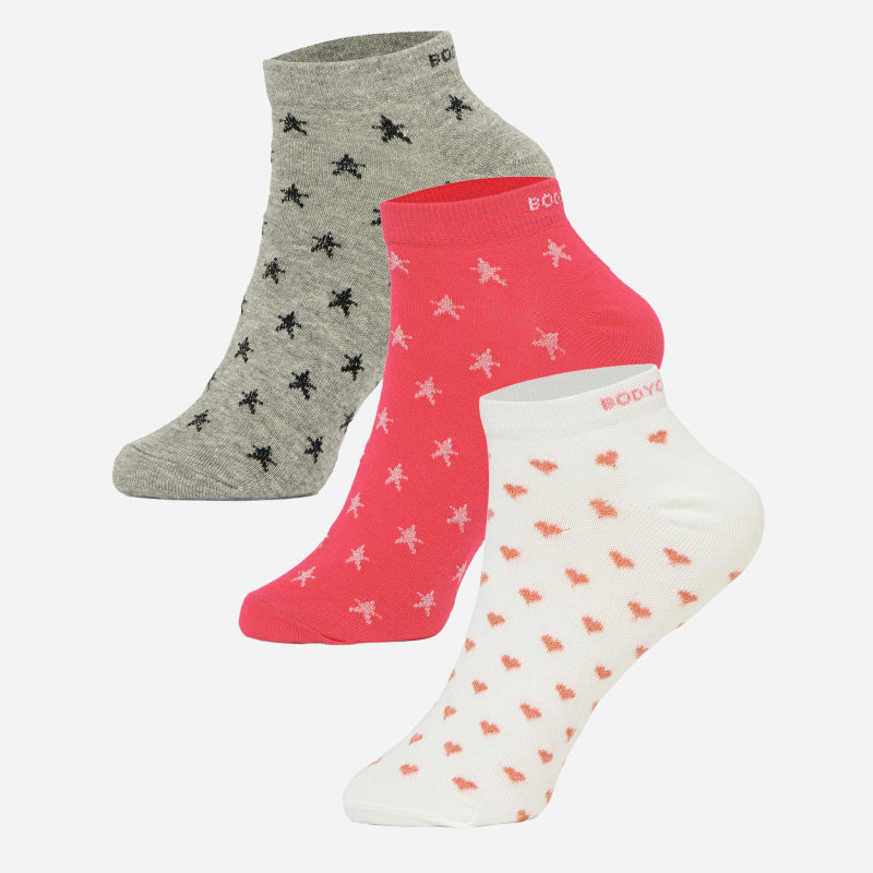 BODYCARE Womens Cotton Blend Ankle Length Socks Pack of 3 Soft, Breathable & Stretchable  Comfortable  Durable, Easy Wash Multipurpose Socks for Ladies  Casual, Sports, Gym & Travel