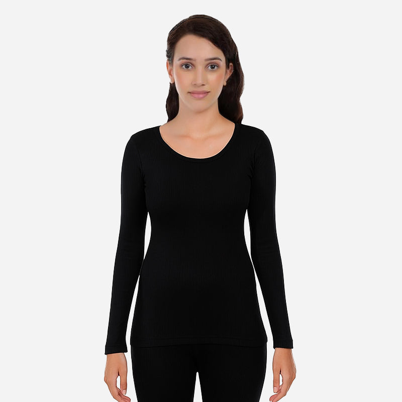 Bodycare Quilt Women Thermal Top Round Neck Full Sleeves - Black