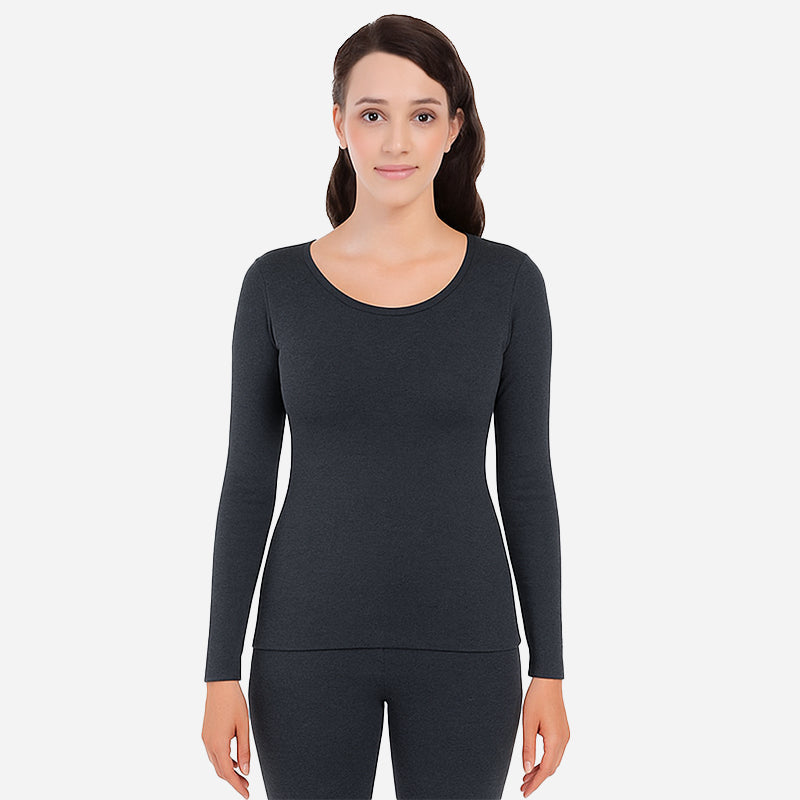 Bodycare Quilt Women Thermal Top Round Neck Full Sleeves - Charcoal Melange