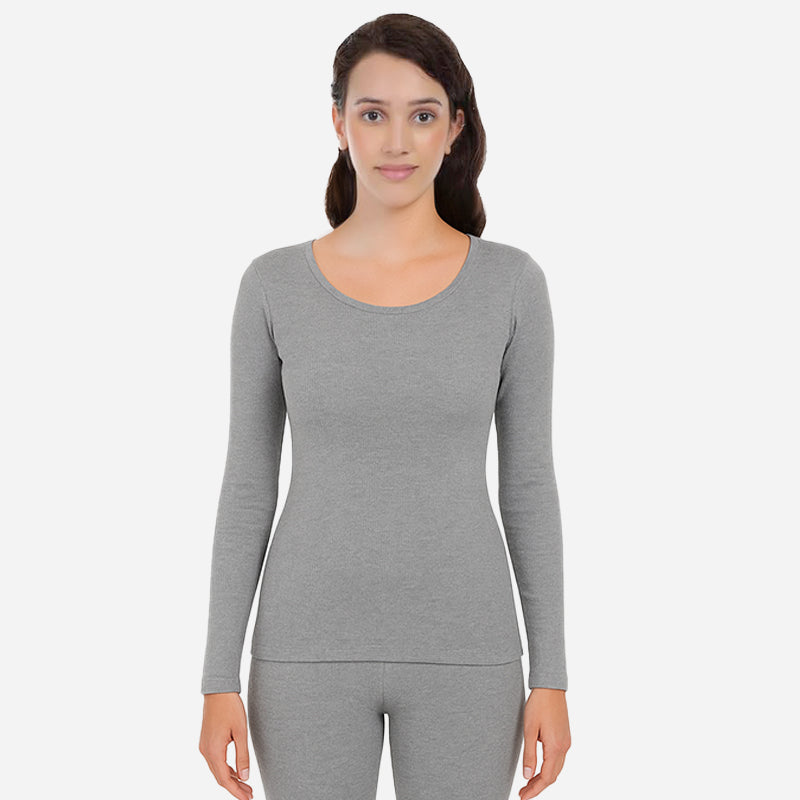 Bodycare Quilt Women Thermal Top Round Neck Full Sleeves - Gray Melange