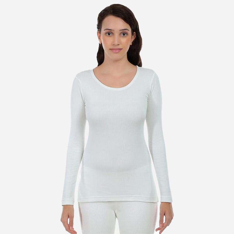 Bodycare Quilt Women Thermal Top Round Neck Full Sleeves - White