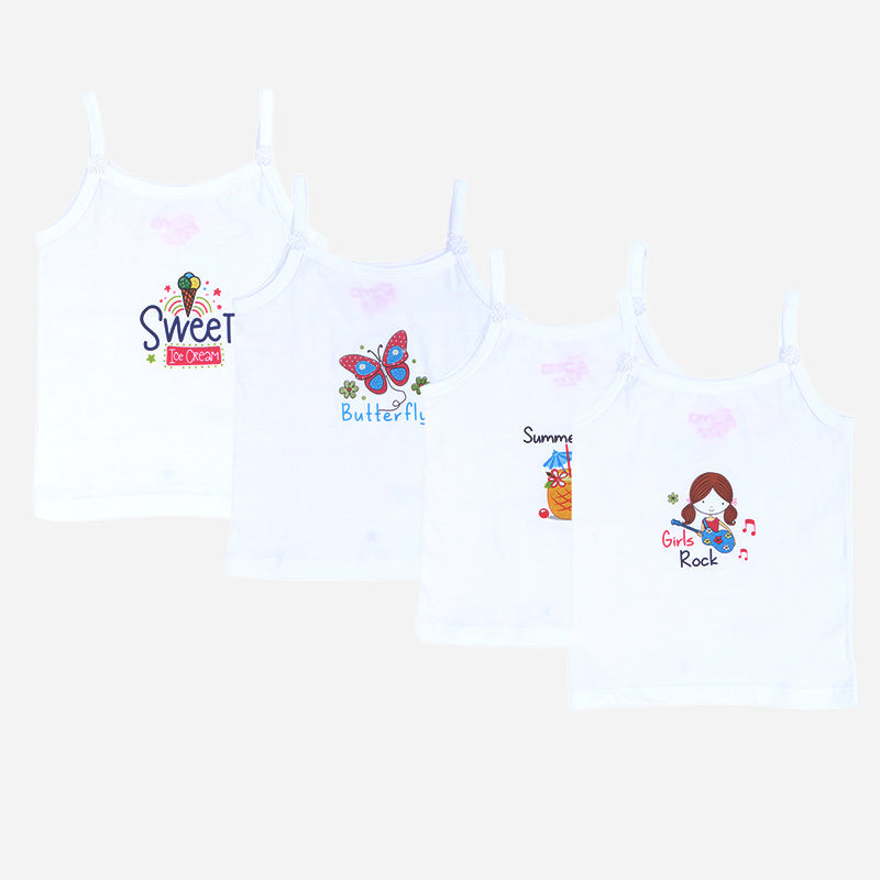 DYCA Girls Cotton Printed Vest Dori Neck Sleeveless  Pack Of 4
