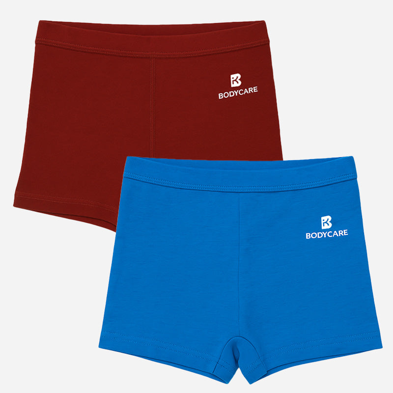 Bodycare Girls Boyshorts Solid Maroon & Blue | Lycra Waistband | Pack Of 2