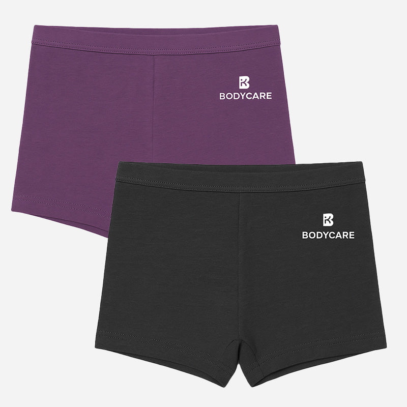 Bodycare Girls Boyshorts Solid Black & Purple | Lycra Waistband | Pack Of 2