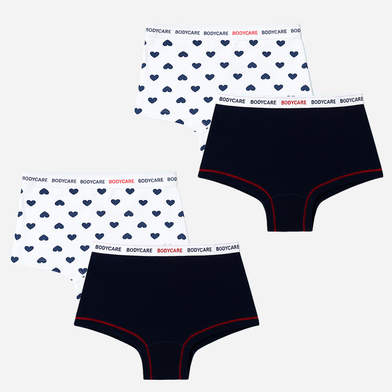 BODYCARE Girl's Premium Cotton Boyshorts Pack of 4 (Color & Print May Vary)